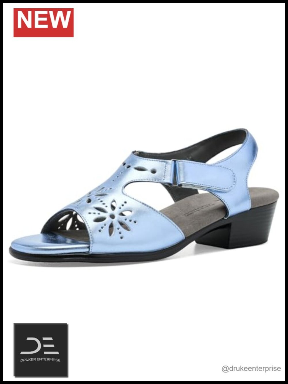 SAS Sunburst Leather Heeled Sandals Adjustable Strap Floral Cutouts
